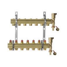 Группа коллекторная латунь FHF-set 1" ВР/ВР 6 вых 3/4" НР под евроконус с термостатическими клапанами Danfoss 088U0706